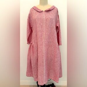 Meg by Design Relaxed Linen Midi Dress Red and White Pin Striped Long Sleeves S